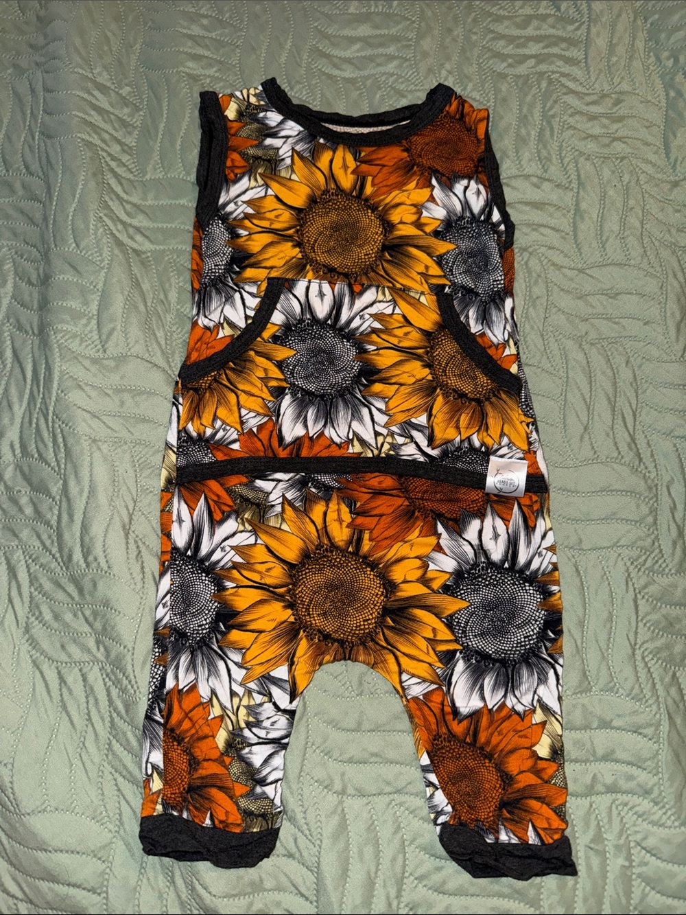 Sunflower Print Kids Romper - Orange & White